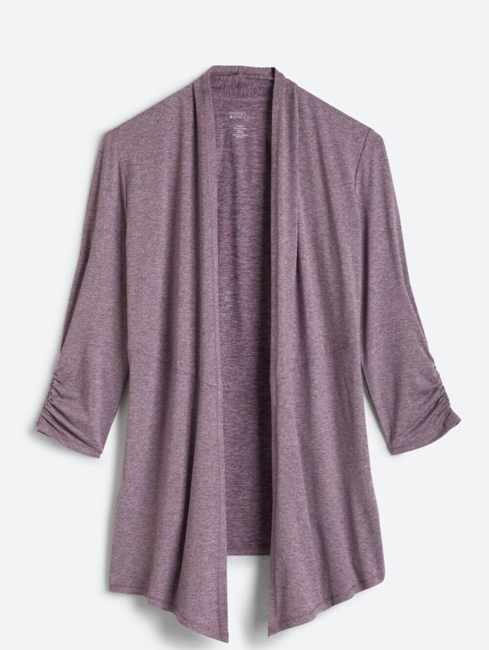 We Wander WeFlex Ruched Sleeve Open Cardigan Heathered Purple Small - Picture 4 of 5
